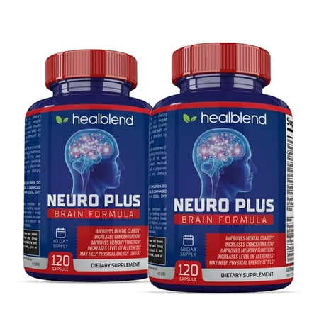 Healblend Neuro Plus Brain Booster Supplements - Brain & Focus Formula, Supports Memory, Concentration & Mental Clarity - 2-Pack