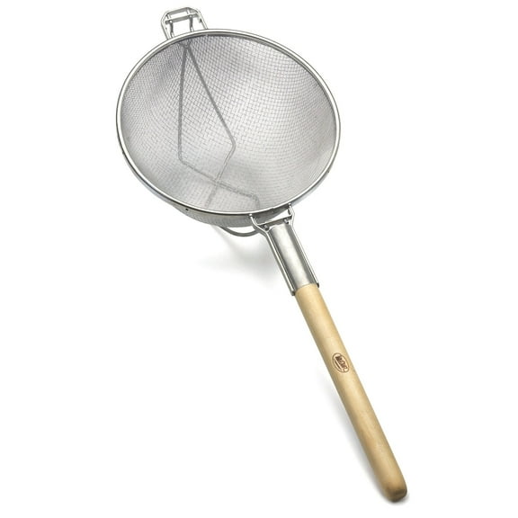 TableCraft 1023 Double Mesh 11-3/4 Strainer with Wooden Handles"