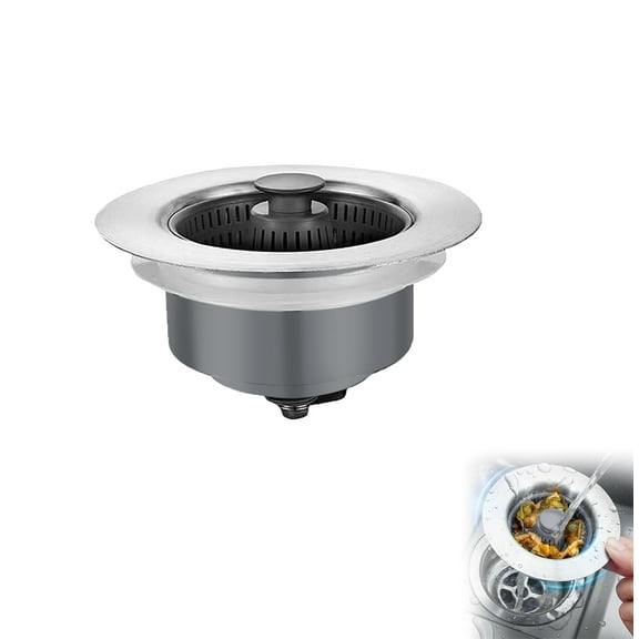Waxgamo Kitchen Sink Drain Strainer and Stopper, 3 in 1 Stainless Steel Kitchen Sink Stopper with Handle Rod, Anti-Clogging Basket Strainer Metal Pop Up Stopper for 2.99-3.18 Inch ﻿ ﻿