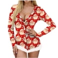 thumbnail image 2 of Levmjia Summer Pajamas For Women Plus Size Women’s Christmas Not Positioned Print V-neck Feather Detail Long Sleeve Bodysuit Lingerie Pajamas, 2 of 7