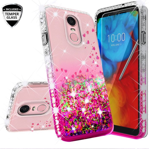 Lg Stylo 5 Stylo 5 Plus Case W Temper Glass Cute Liquid Glitter Bling Diamond Bumper Girls Women Phone Case For Lg Stylo 5 Stylo 5 Plus Clear Hot Pink Walmart Com Walmart Com
