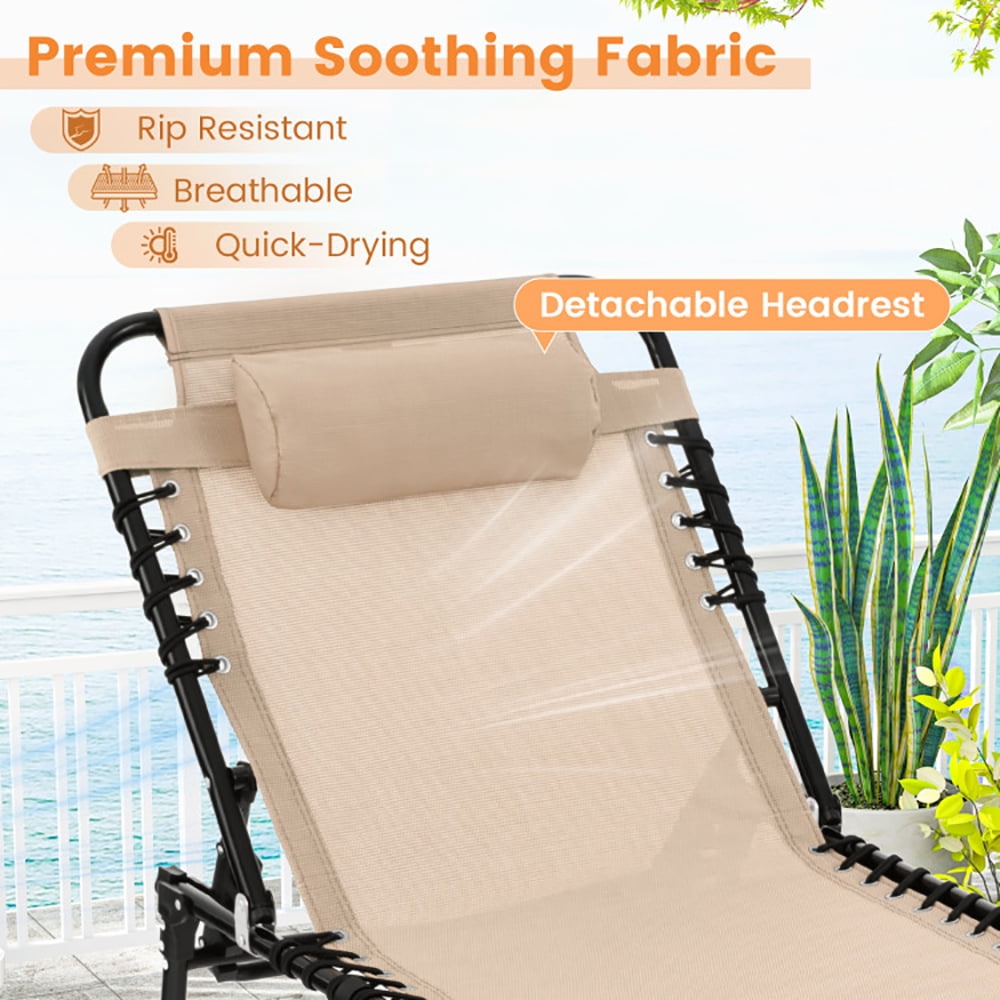 Aimee Lii Foldable Recline Lounge Chair with Adjustable Backrest and Footrest, Patio Loungers, Beige