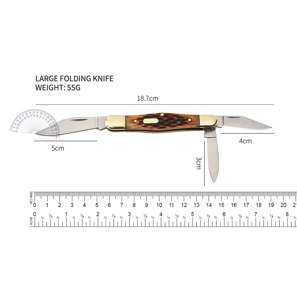 3-Blade Cow Bone Outdoor Folding Knife - Ideal for Camping & Emergencies
