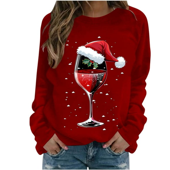 Jienlioq Going Out Tops for Women Women Fashion Casual Print Round Neck Loose Long Sleeve Sweatshirts Blouse Black Friday Deals