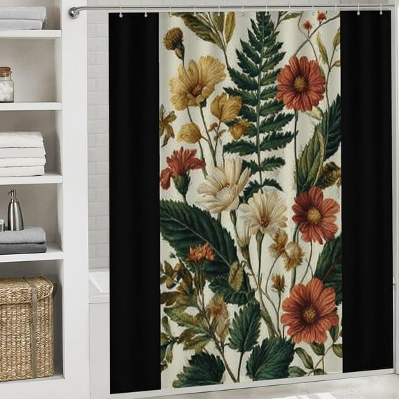 RKSupls Christmas Shower Curtain, Rustic Herb Leaf Shower Curtain with Hooks for Christmas Home Bathroom Decor Washable Curtains, 72x72 in