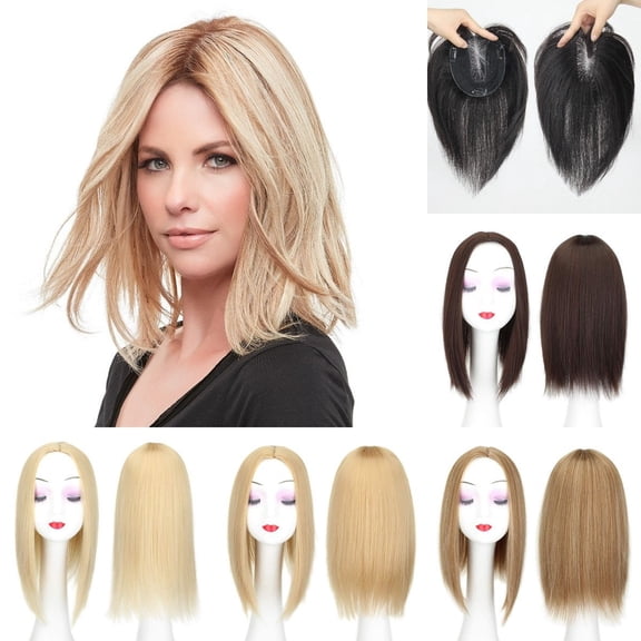 10/12 Inch Straight Hair Toppers for Women Real Human Hair, 13×14CM Natural Breathable Swiss Lace Base Clip in Brazilian Remy Hair Pieces