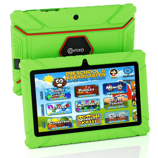 Contixo 7" Kids Tablet,Epic & Lingokids,32GB,Educational Android Tablet for kids 3-7, Parental Controls, Dual Camera, WiFi - Green