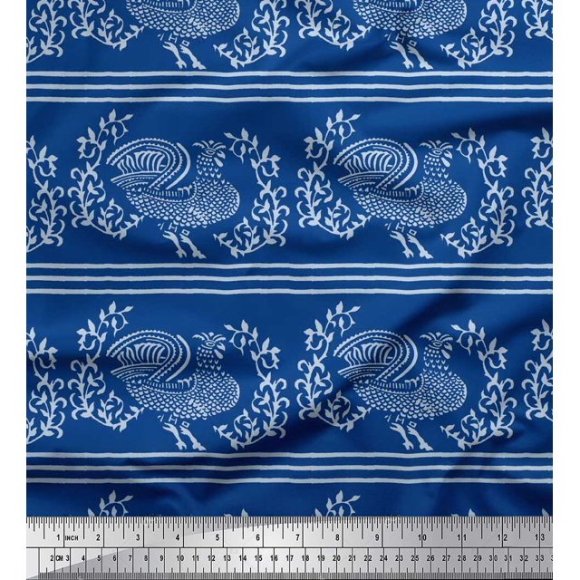 Soimoi Polyester Crepe Fabric Stripe,Leaves & Hen Block Fabric Prints by Yard 52 Inch Wide