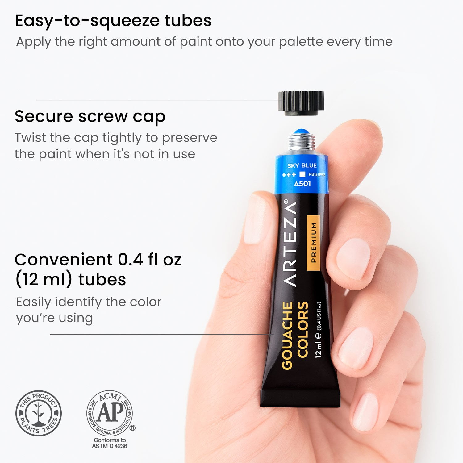 Arteza Acrylic Gouache Paint, Matte Finish, Multicolor, Set of 24, 12 mL
