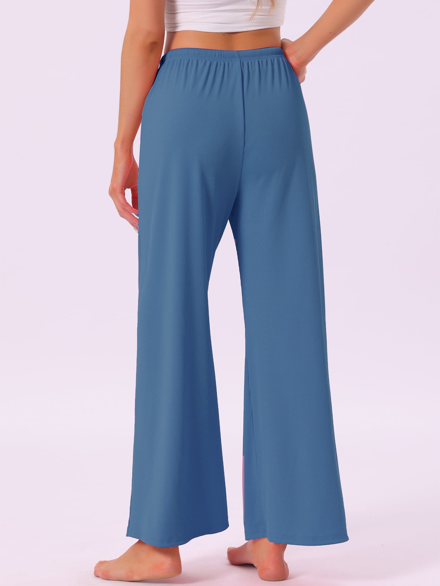 DARING DIVA Women's Wide Leg Ribbed Knit Comfy Loose Fit Pajama Bottoms L Blue