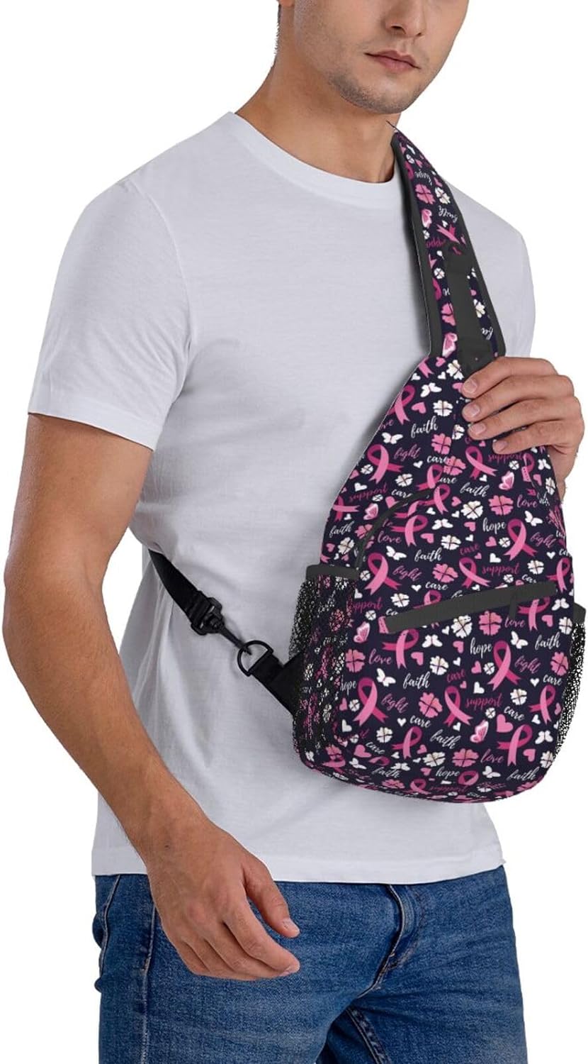Breast Cancer Awareness Support Faith Love Hope Sling Bag Crossbody Hiking Travel Chest Bags Backpack Shoulder Daypack for Women Men