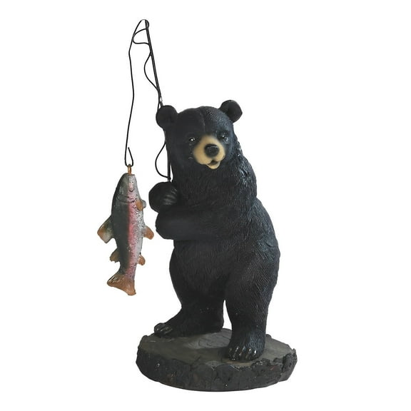 FC Design 5"H Black Bear Salmon Fishing on Rock Figurine Statue Sculpture Ornament Decoration Home/Room Decor and Unique Gift Ideas for Housewarming, Holidays and Birthdays