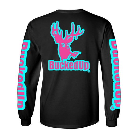 Long Sleeve Black with Aqua Blue Pink BuckedUp® Logo