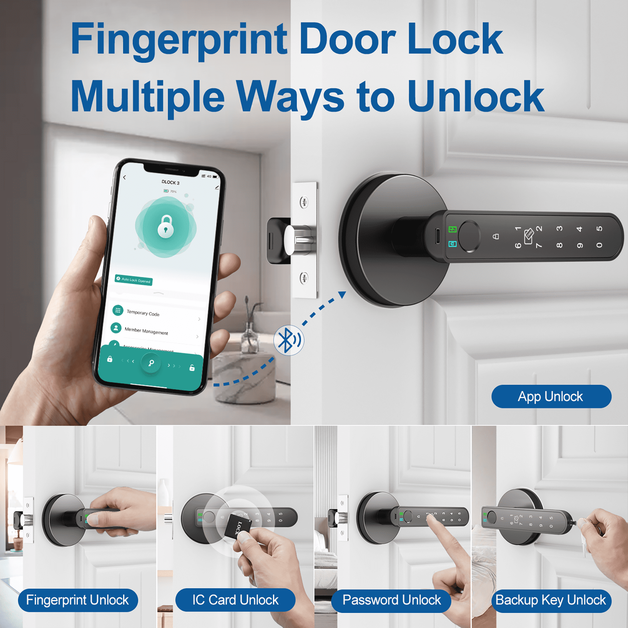 Foxgard Fingerprint Door Lock, Smart Door Knob with APP Control, 100 Fingerprints Biometric Door Lock with Tuya App, Black