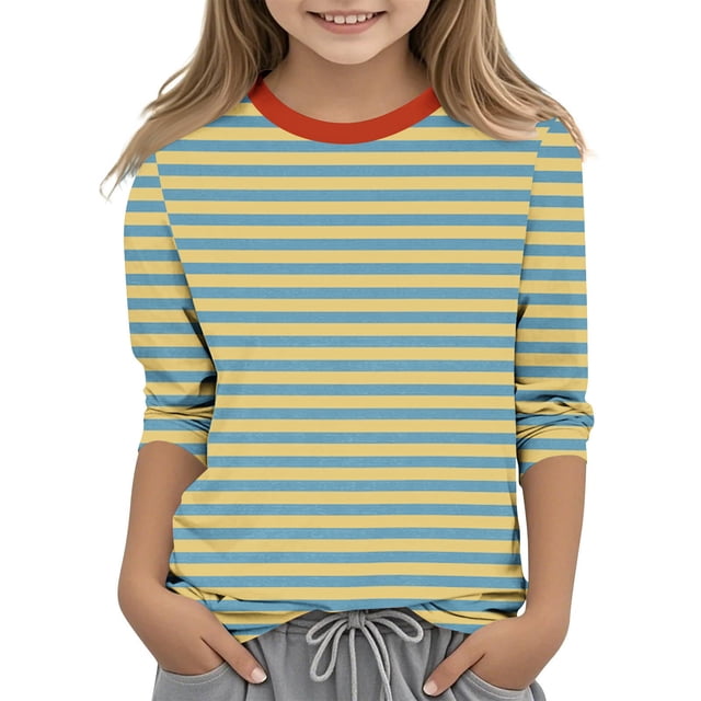 Dealovy Chemises à Manches 3/4 pour Filles Été Col Rond Rayé Habillé Décontracté Imprimé Ample Tunique Confortable