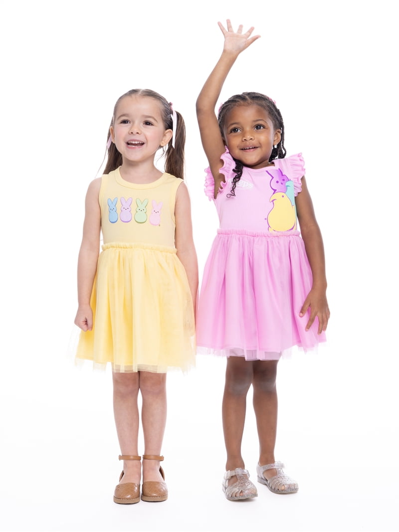 Peeps Toddler Girls Tutu Easter Dress with Flutter Sleeves, Sizes 12M-5T
