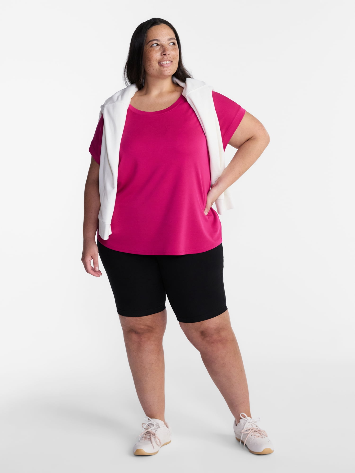 Terra & Sky Women’s Plus Scoop Neck Tunic Tee with Short Sleeves, Sizes 0X-5X