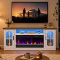 thumbnail image 5 of Bestier 70" Fireplace TV Stand with 36" Electric Fireplace, Farmhouse Entertainment Center for TVs up to 75", TV Console with LED Lights, Glass Door, Adjustable Shelves for Living Room, White, 5 of 8
