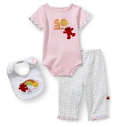 Sesame Street - Knit Bodysuit, Bib and Pant Set - Light Pink