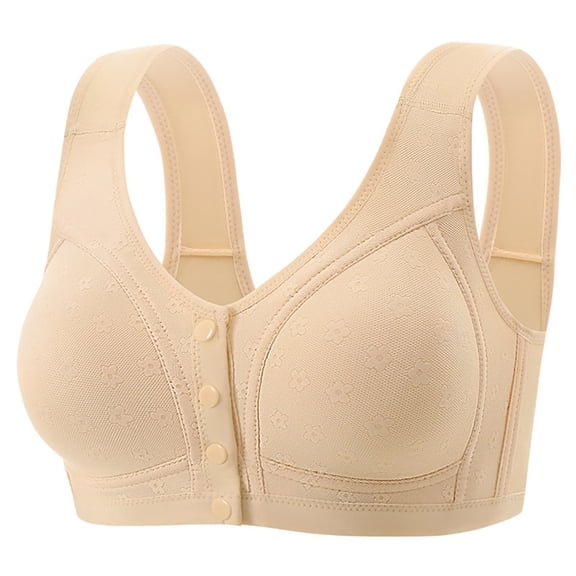 Hduncf Women's Full Coverage Front Closure Lace Bra Plus Size Wirefree Bras Comfort Non Padded Wide Straps Support Bra Beige 42