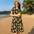 thumbnail image 4 of Fotbe Royal Blue Plaid Sunflower Vestido Largo de Moda para Mujer, Vestido Tipo Camiseta con Manga Corta y Estilo Casual a Rayas y Bloques de Color, 4 of 6