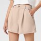 thumbnail image 3 of Women Summer Shorts A-line Solid Color High Elastic Waist Button Zipper Closure Ol Commute Formal Business Style Short Pants With Pockets, 3 of 4