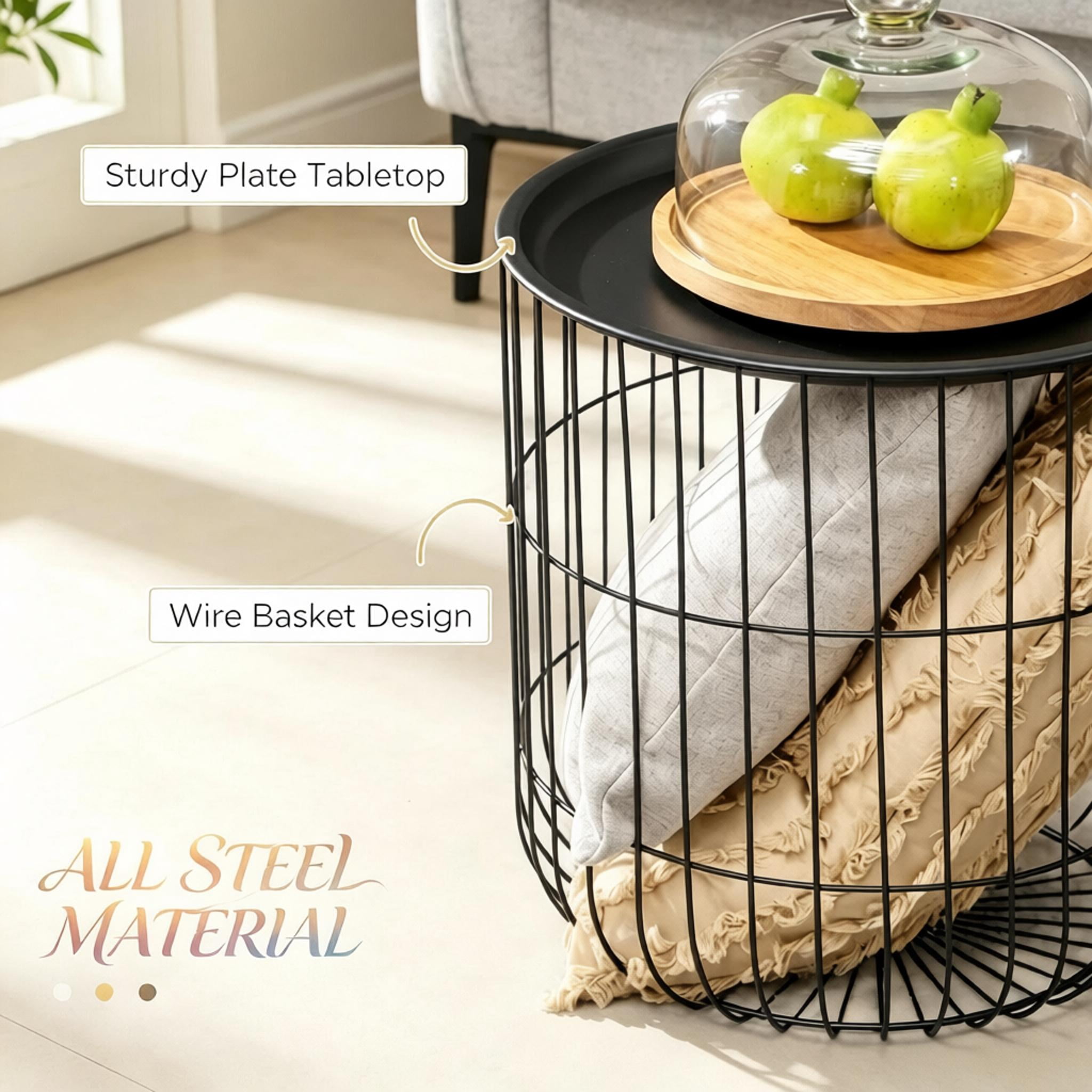 Modern Wire Frame Accent Tables, Round Side Tables with Removable Top, Coffee Table Set