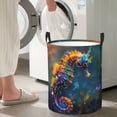 thumbnail image 5 of Fuzoiu Neon Seahorse Underwater Realm Print Circular Hamper,Laundry Basket with Handle,Collapsible Laundry,Dirty Clothes Storage Basket,for Bedroom Bathroom Dorm Living Room-Small, 5 of 6