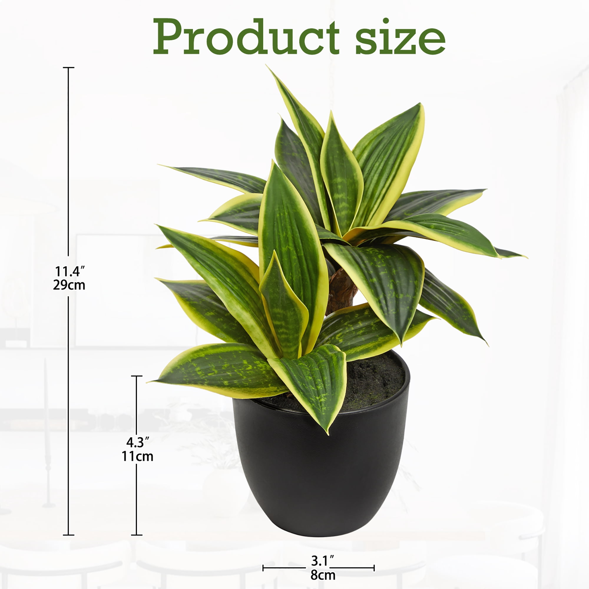 11 Inch Artificial Snake Plants in Pots Fake Tropical Sansevieria Small Potted Plants Desk Table Top Decor 20 Leaves Fake Laurentii Indoor Outdoor Home Decor Fischeri