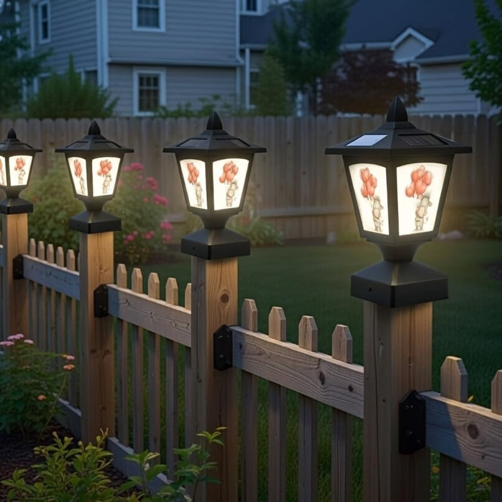 Solar Post Cap Light Outdoor, Fits 4x4 5x5 6x6 Wood Posts, Waterproof LED Fence Post Light for Deck Patio Garden Yard Decoration, Removable Design Panel (Black, 1 Pack) (Heart2)