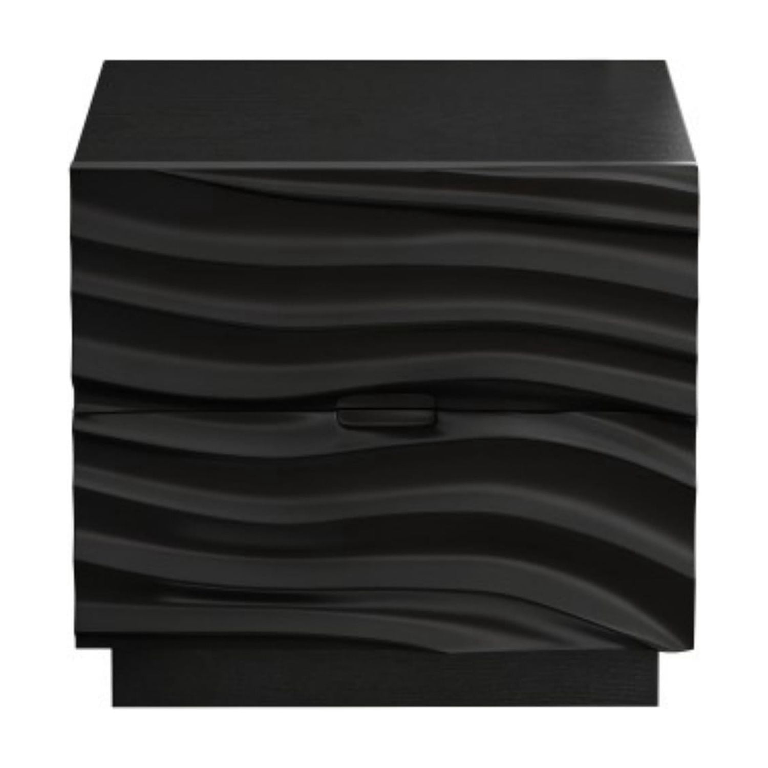 Solid Wood Nightstand with 2 Drawers, Modern Black Bedside Table with Handle-Free Curved Drawer Design, Wooden End Table for Bedroom, Living Room, Black