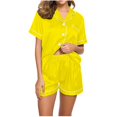 thumbnail image 2 of Sakmal Button Down Pajamas Women Two Piece Lightweight Short Sleeve Shirt and Shorts Solid Loungewear ,Yellow,XXL, 2 of 5