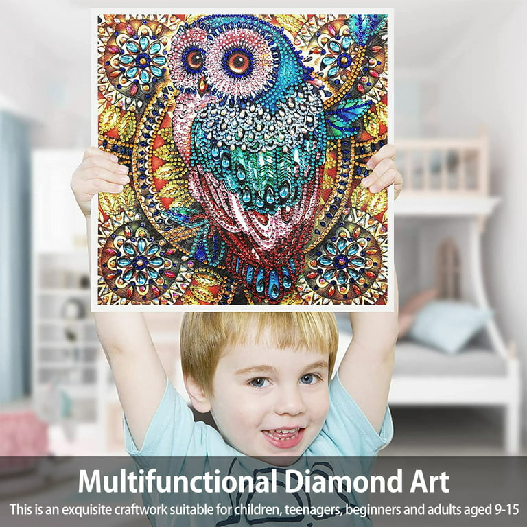 16 Inches DIY 5D Diamond Painting Kits with Diamond Painting Tool and Introductions Colorful Crystal Owl Diamond Painting Set DIY Art Craft Home Wall