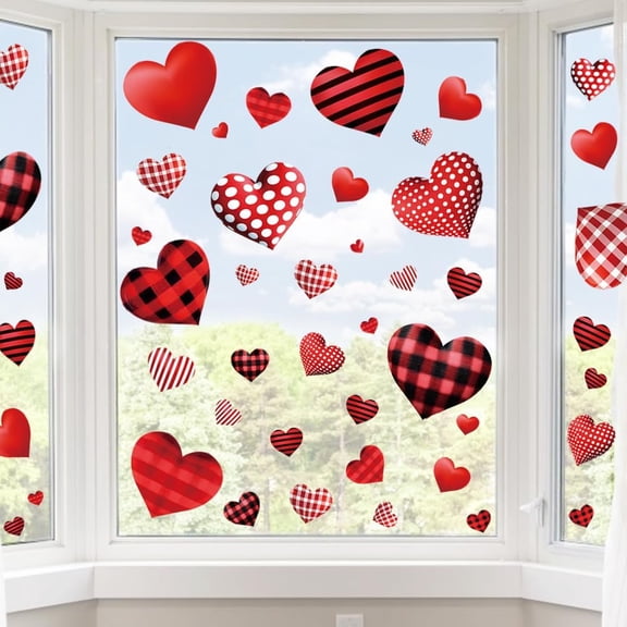 VALENTINE'S Day Decorations Window Clings, Reusable Red & Pink Heart Shaped Static Window Stickers for Home Bathroom Window Decor
