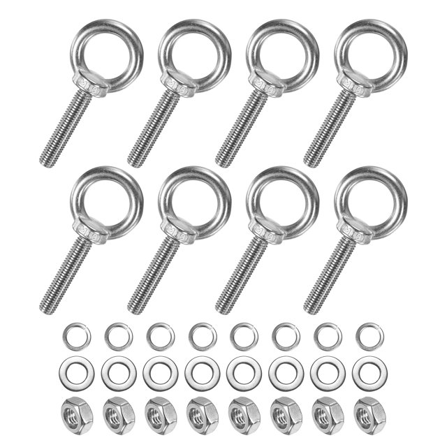 Uxcell 8-Sets Stainless Eyebolt M10x51mm Shoulder Lifting Eye Bolt with Nuts Washers Male Screw Thread Ring
