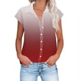 thumbnail image 2 of Itsame Short Sleeved Undershirt Tops for Womens Shirt T-Shirt Fashionable Solid Color Relaxed Round Neck Button Blouses Red Size S, 2 of 6