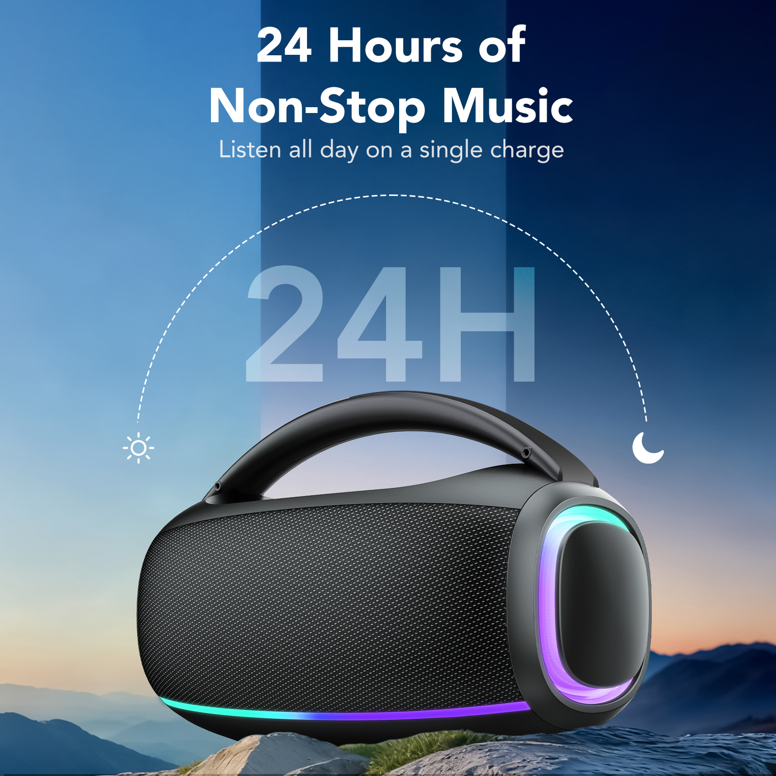 CASCHO 80W Outdoor Bluetooth Speaker with 24-Hour Battery, Black photo 4