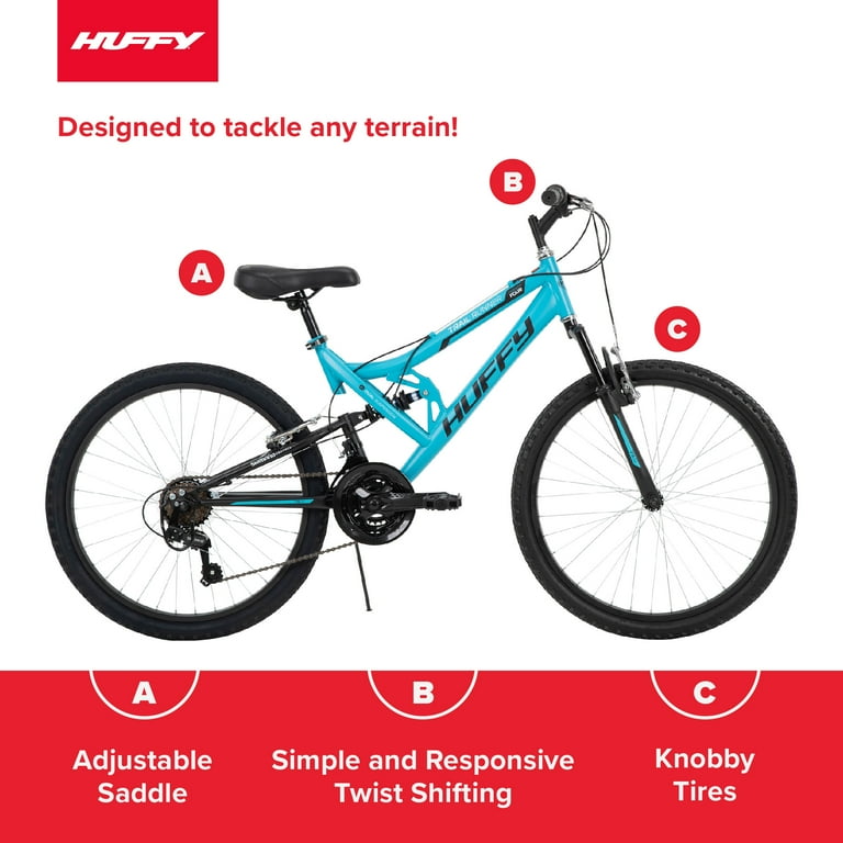 Huffy Trail Runner Adult Mountain Bike 24 Wheels Full Suspension Teal