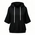 thumbnail image 5 of Women's Soft Waffle Knit Hoodies Oversized 3/4 Dolman Sleeve Hooded Sweatshirt Loose Casual Pullover Tops Fall Fashion Outfits Black, 5 of 6