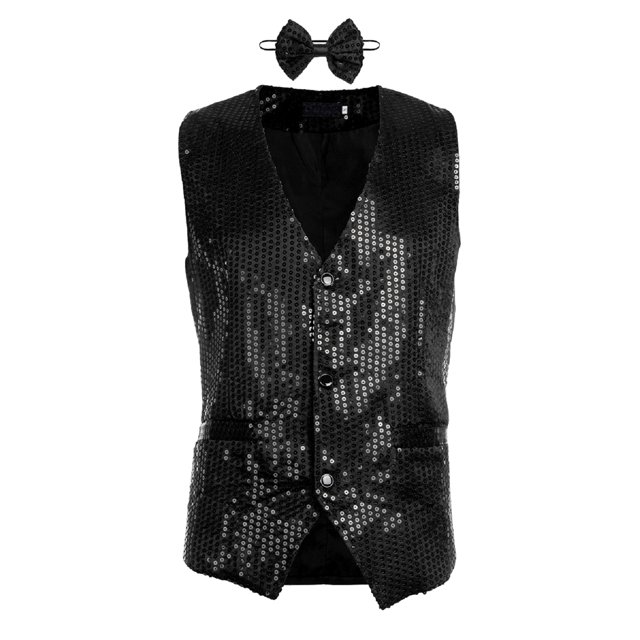 TheFound Men Stylish Suit Blazer Deep V-neck Solid Color Sequins Slim Vest