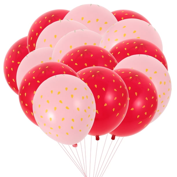 18 piezas de decoraciones para fiestas temáticas de fresas de verano, lindos globos de látex de fresa para fiestas de cumpleaños infantiles, despedidas de soltera para niñas y celebraciones del Día