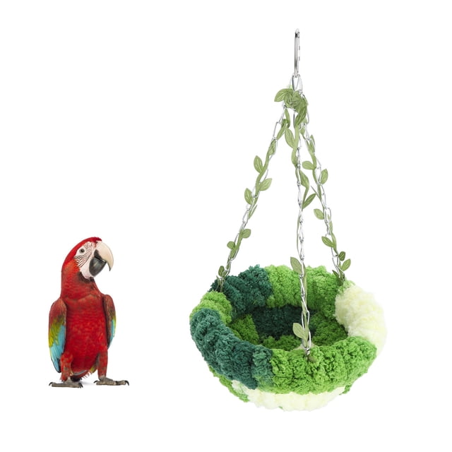 Cama Hamaca Para Loros Con Diseño De Hojas, Columpio De Nido De Pájaro De Lana Coral Colgante En Jaula Verde Para Nido Para Dormir De Loros