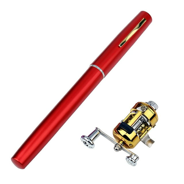 koolsoo Ensemble Combo de Moulinet à Canne Mini Pliable à 5 Sections avec Poche Pliable Rouge