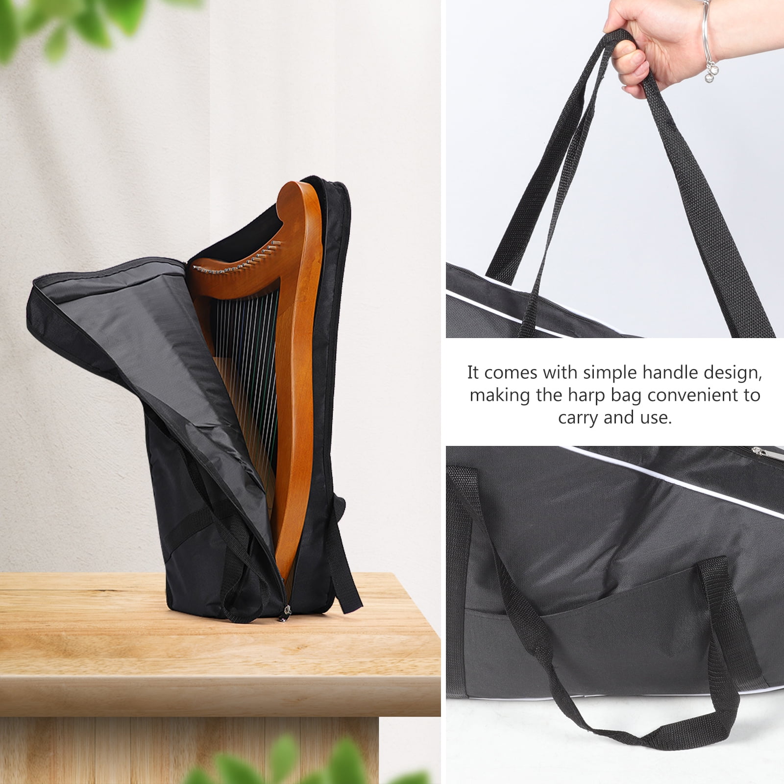 Jiandong lyre harp carrying bag Oxford Padded Harp Bag - Fits 15-19 Strings(25.98X20.08X5.51Inch)