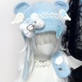 thumbnail image 4 of Punk Wing Head Wrap Thicken Knit Bear Hat for Climbing Skiing Sports Headwear Blue Bear Hat Oversized Headwear White, 4 of 4