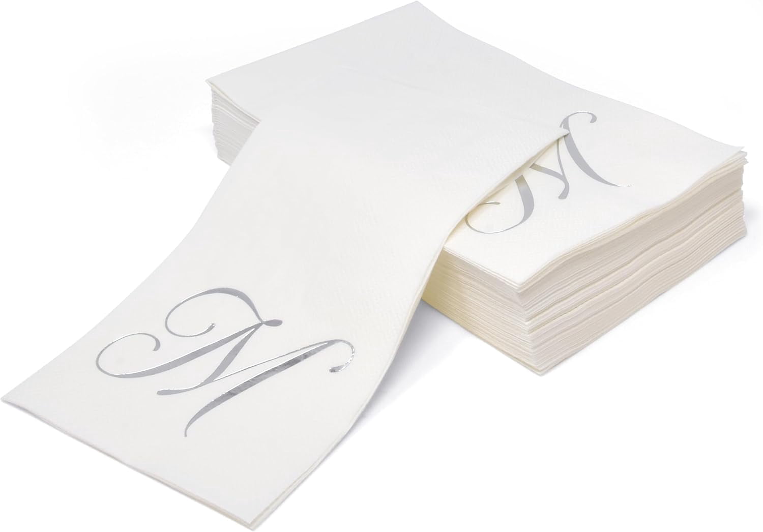 Gift Boutique 100 Silver Monogram on White Napkins