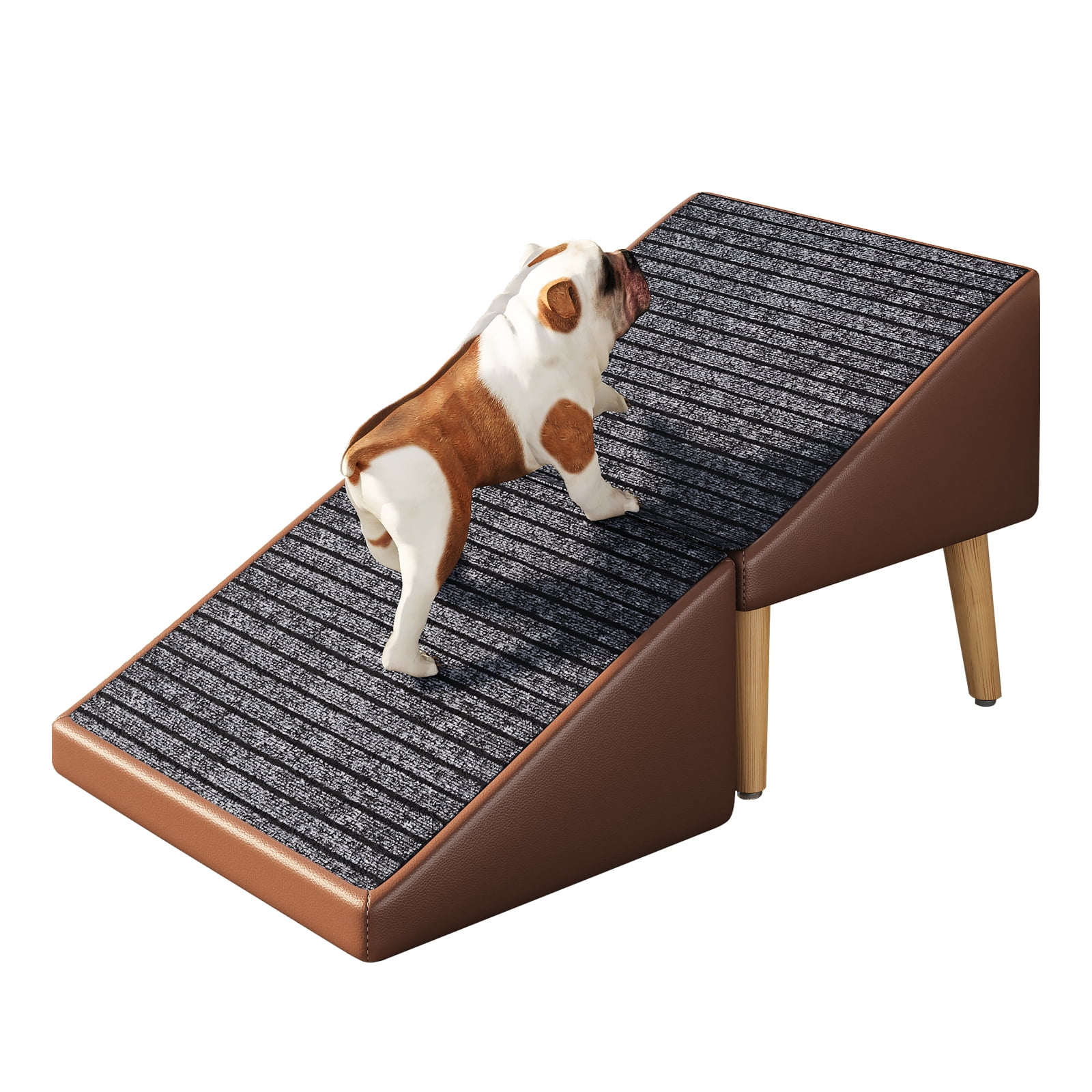 3-in-1 Dog Ramp 18.89"×17.91"×20.08" with Storage – Pet Stairs for Senior & Injured Dogs & Cats, Hidden Storage Footstool, Ottoman Anti-Slip, Supports 265 lbs for Beds & Sofas (BROWN Color)