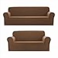thumbnail image 3 of Sapphire Home 2-Piece Sofa and Loveseat Slipcovers, Couch Covers Set, Form fit Stretch, Wrinkle Free, Furniture Protector, Sofa Covers for Living Room, Diamond Pattern Polyester Spandex (Brown), 3 of 4