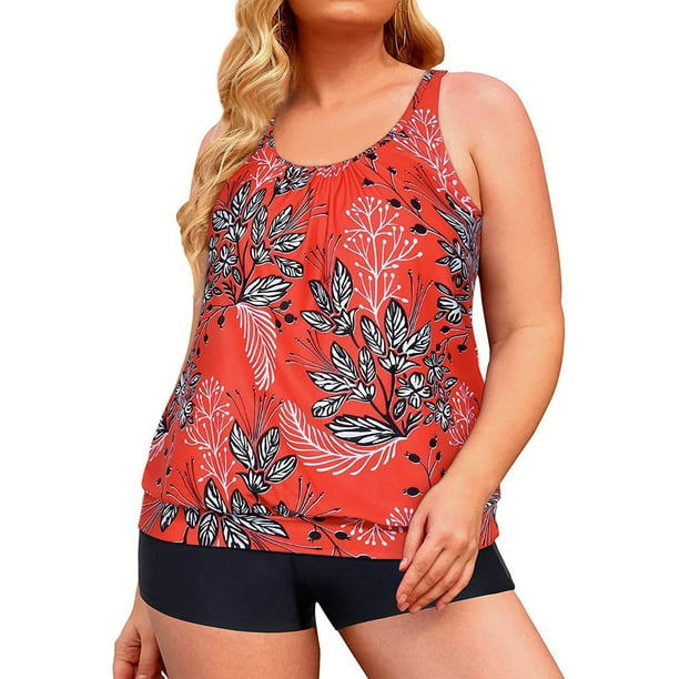 Plus Size Tankini Swimsuits for Women Blouson Swim Tops with Boyshorts