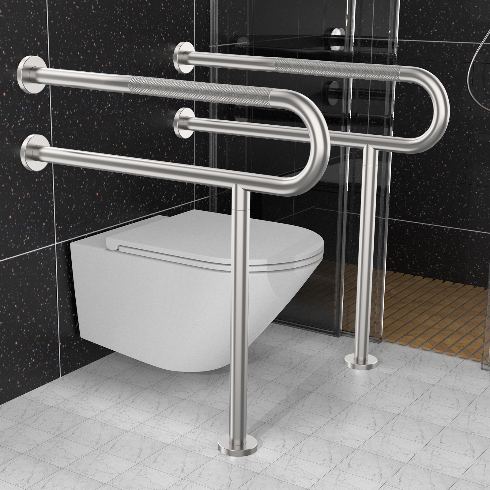Toilet Grab Bar 30.3 Inch, ZUEXT Anti-Slip Handicap Grab Bars with Paper Holder, Flip-Up Bathroom Toilet Safety Rails, Stainless Steel Knurled Support handrails for Seniors Elderly Disabled Pregnant